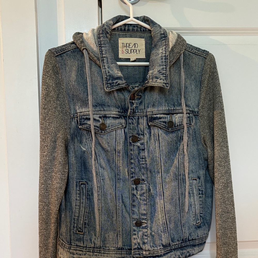 Thread & Supply Blue and Gray Hooded Jacket